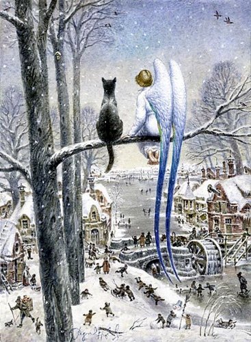 Angel-cat-snow-art-tree