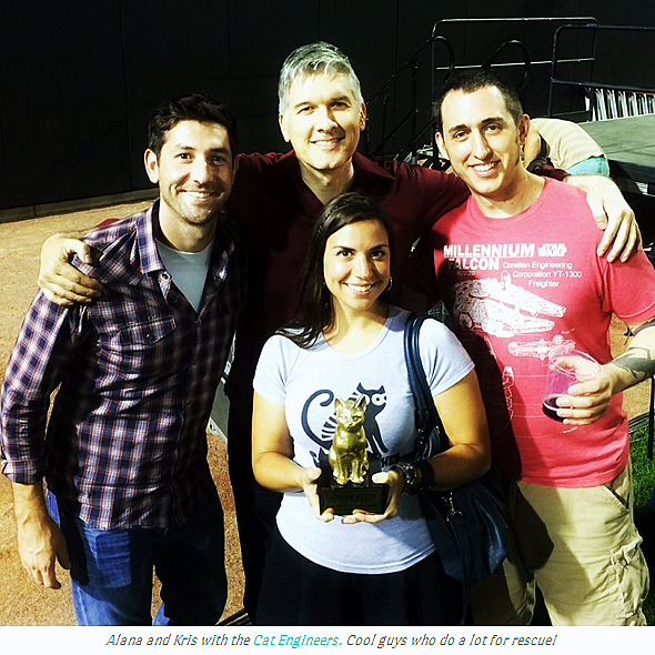 Golden Kitty winner Alana Grelyak with Kris Flangan and Paul, TJ of Cat Engineers