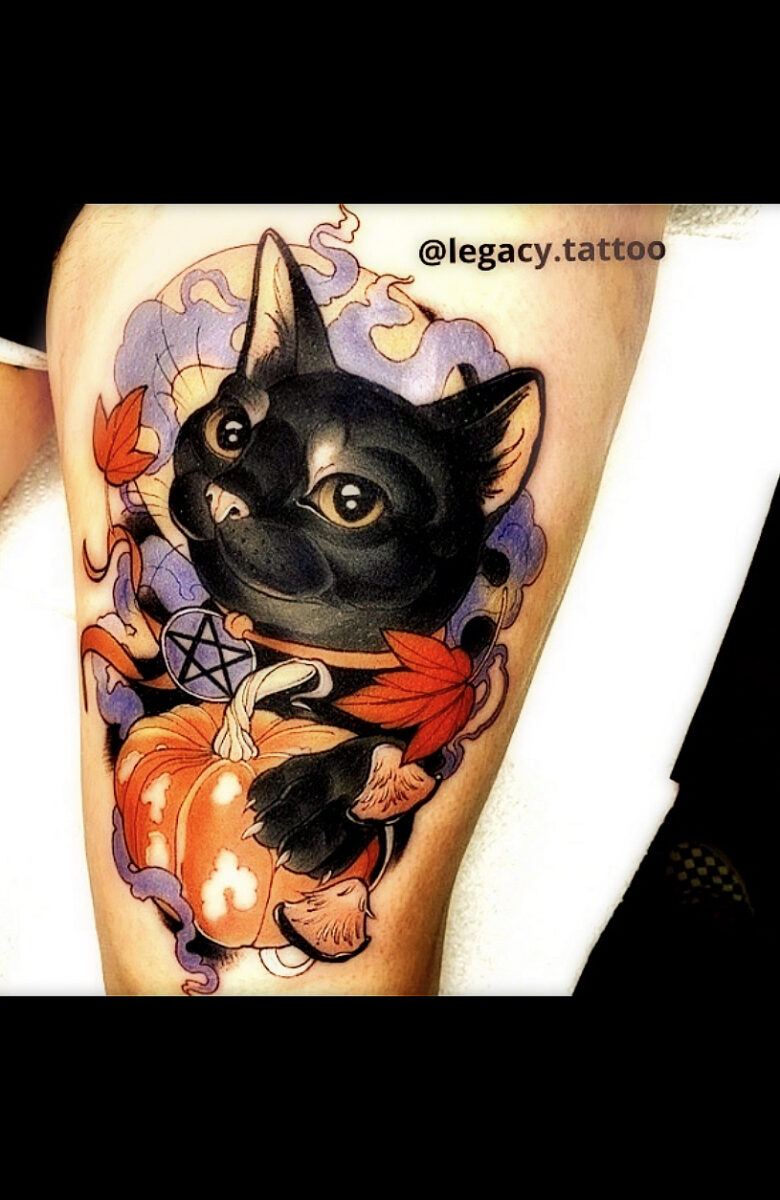 Big tuxedo kitty memorial tattoo. It's always an honor to pieces for pets.  Thanks Victoria! . . . . . . . . . #tattoo #cattattoo #black... | Instagram