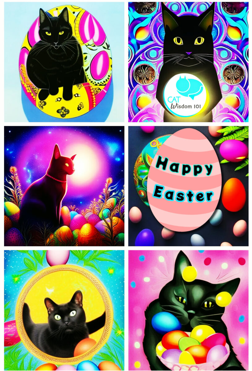 black cat Easter cat collage art