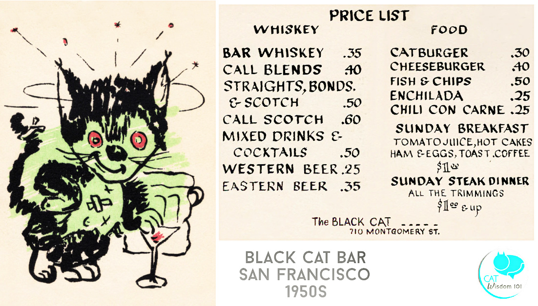 vintage black cat bar menu
