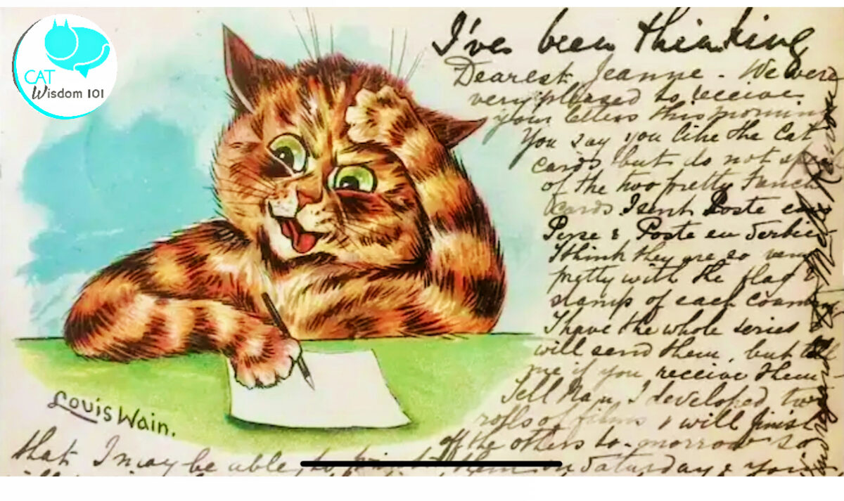 Louis wain postcard thinking CAT 